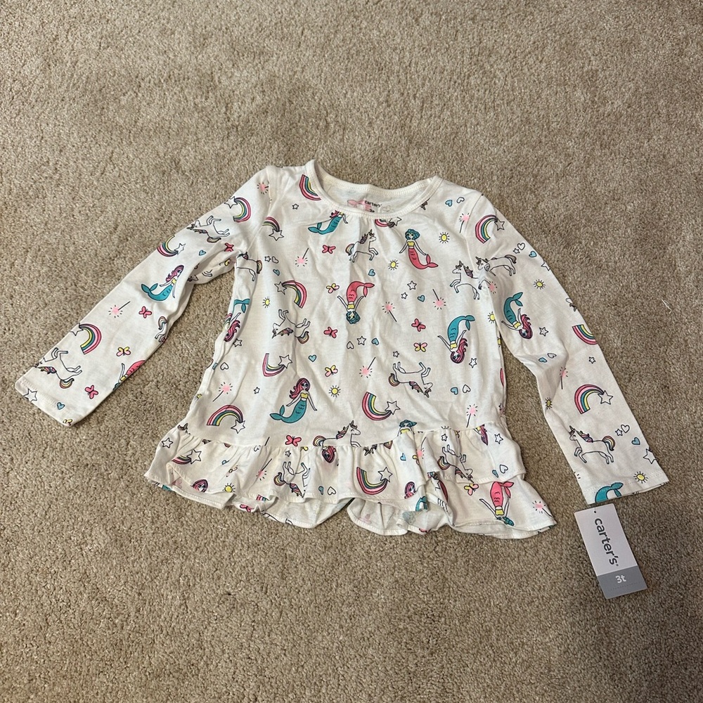 NWT Mermaids and Unicorns Ruffle Jersey Tee 3t